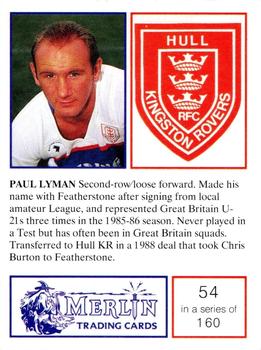 1991 Merlin Rugby League #54 Paul Lyman Back